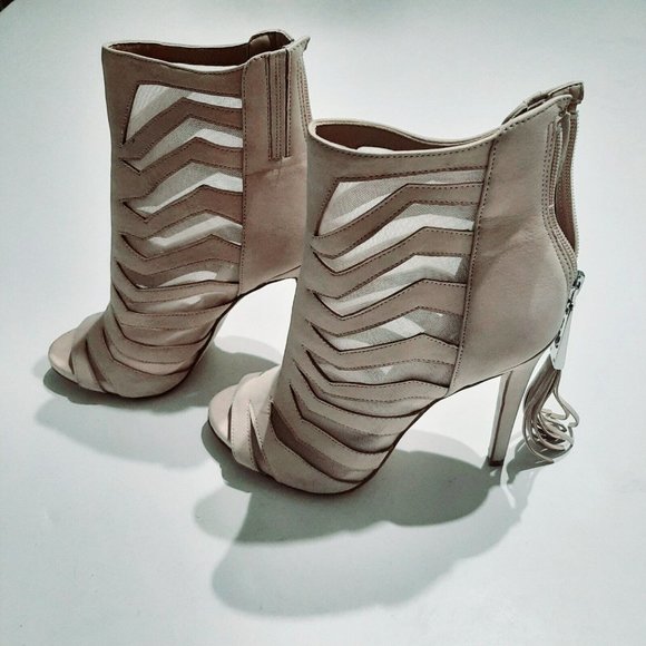 Guess Beige Pink Caged Mesh Lace Stiletto High Heel Booties SZ 6M - Picture 3 of 5